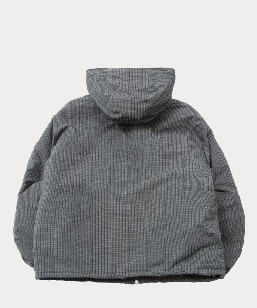 PLACESTUDIOMAN（プレイススタジオメンズ）の「Check Volume Hooded Overfit Two-Way String Padded Jumper [Gray]（ダウンジャケット/コート・メンズ・グレー・FREE）」の2枚目の写真