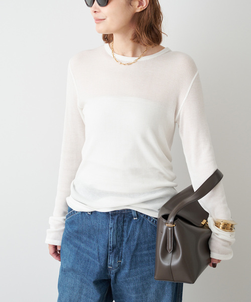 Deuxieme Classe（ドゥーズィエムクラス）の「テレコ ロングスリーブ プルオーバー（Tシャツ/カットソー・レディース・ホワイト/チャコールグレー・FREE）」の2枚目の写真