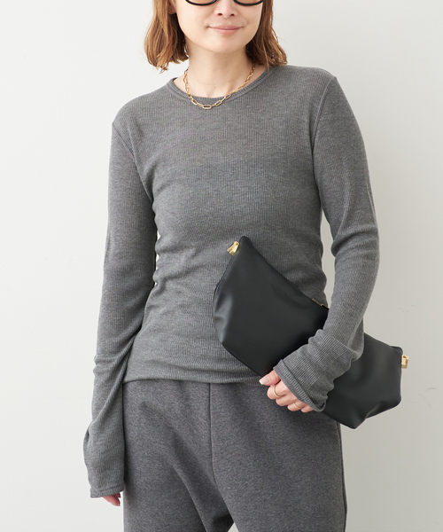 Deuxieme Classe（ドゥーズィエムクラス）の「テレコ ロングスリーブ プルオーバー（Tシャツ/カットソー・レディース・ホワイト/チャコールグレー・FREE）」の3枚目の写真