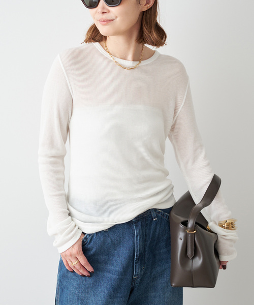 Deuxieme Classe（ドゥーズィエムクラス）の「テレコ ロングスリーブ プルオーバー（Tシャツ/カットソー・レディース・ホワイト/チャコールグレー・FREE）」の12枚目の写真