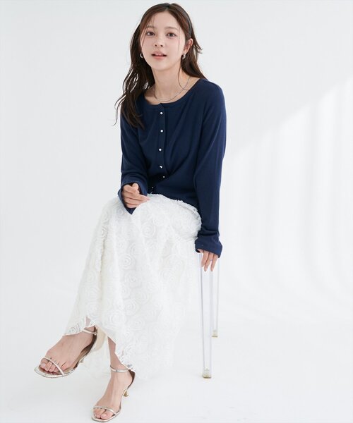 natural couture(ナチュラルクチュール)の「フラワーチュールボリュームスカート(スカート・レディース・ブラック/オフホワイト・FREE)」の19枚目の写真