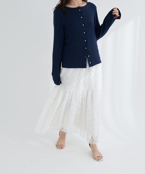 natural couture(ナチュラルクチュール)の「フラワーチュールボリュームスカート(スカート・レディース・ブラック/オフホワイト・FREE)」の21枚目の写真