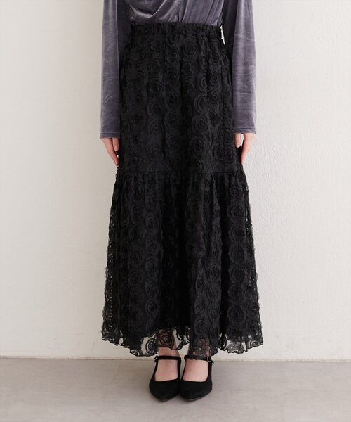 natural couture(ナチュラルクチュール)の「フラワーチュールボリュームスカート(スカート・レディース・ブラック/オフホワイト・FREE)」の14枚目の写真
