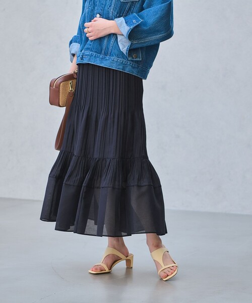 UNITED ARROWS（ユナイテッドアローズ）の「オーガンジー コンスト プリーツスカート（スカート・レディース・ライトブルー/オフホワイト/ネイビー・FREE）」の3枚目の写真