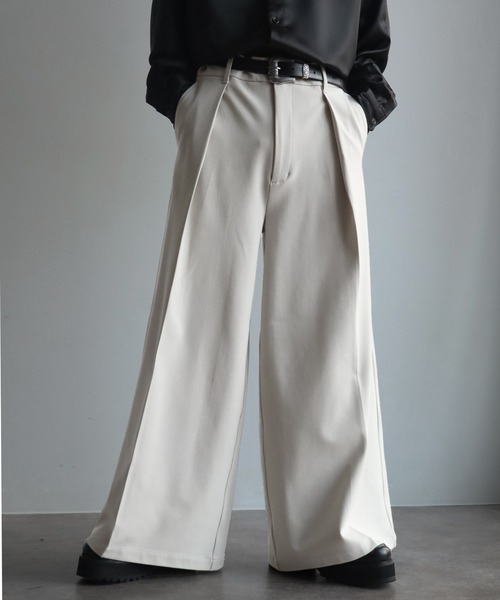 welise(ウェライズ)の「【welise-TSUKUROI-】WOOL MIX 540gTR Deep 1Tuck Wide Buggy Slacks/ワイドバギースラックス(スラックス・メンズ・オフホワイト/ブラック・S/M/L)」の2枚目の写真