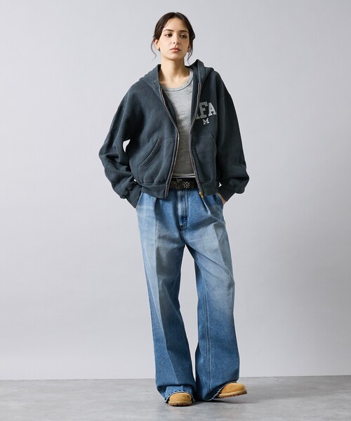 REMI RELIEF（レミレリーフ）の「【REMI RELIEF / レミ レリーフ】  SP加工 起毛裏毛 ZIPパーカー（AFA・ジップフーディ・ユニセックス）（パーカー・メンズ・ブラック/アイボリー/ネイビー・M/XL/L）」の4枚目の写真