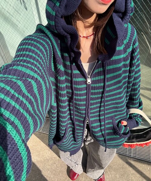 CIAOPANIC（チャオパニック）の「アソートボーダーダブルジップニット