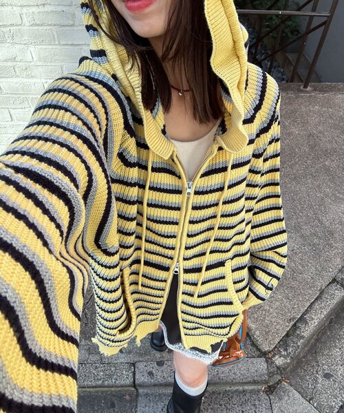 CIAOPANIC（チャオパニック）の「アソートボーダーダブルジップニット