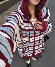 CIAOPANIC | アソートボーダーダブルジップニットパーカー(パーカー)