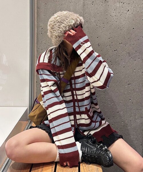 CIAOPANIC（チャオパニック）の「アソートボーダーダブルジップニット