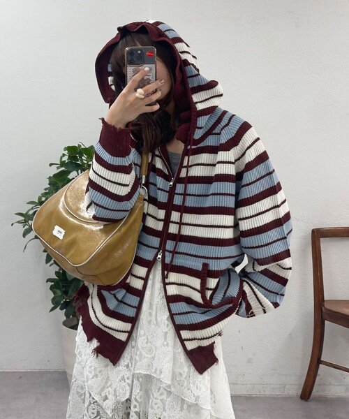 CIAOPANIC（チャオパニック）の「アソートボーダーダブルジップニット