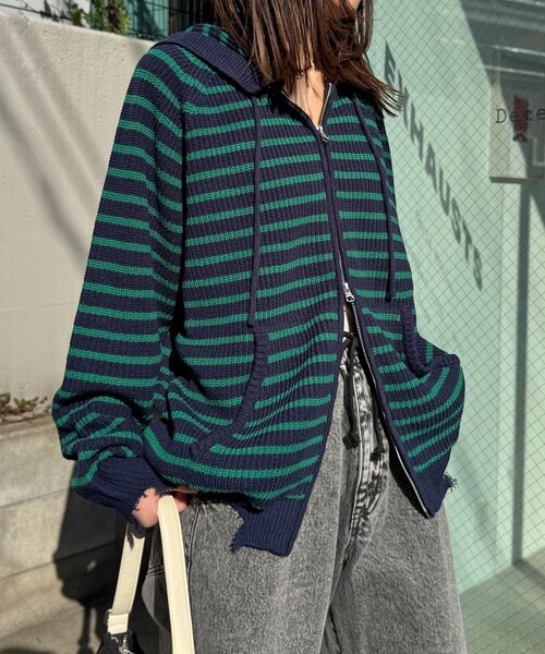 CIAOPANIC（チャオパニック）の「アソートボーダーダブルジップニット