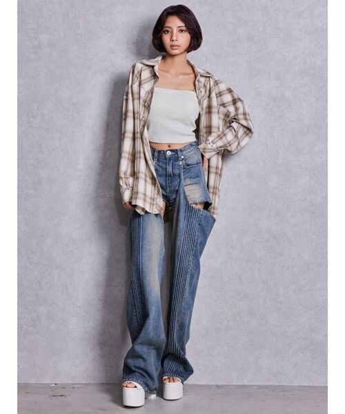 GYDA(ジェイダ)の「bijouチェックシャツ(シャツ/ブラウス・レディース・ベージュ/ネイビー/ピンク・FREE)」の10枚目の写真
