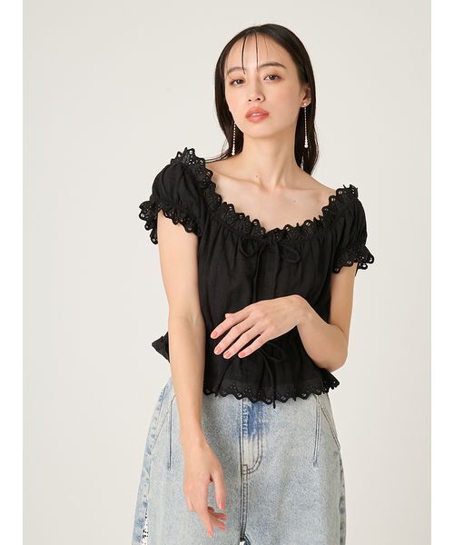 FRAY I.D（フレイアイディー）の「2wayフリルレースブラウス（シャツ/ブラウス・レディース・ブラック/ホワイト・F）」の9枚目の写真