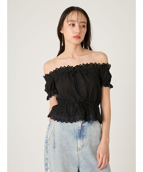 FRAY I.D（フレイアイディー）の「2wayフリルレースブラウス（シャツ/ブラウス・レディース・ブラック/ホワイト・F）」の4枚目の写真