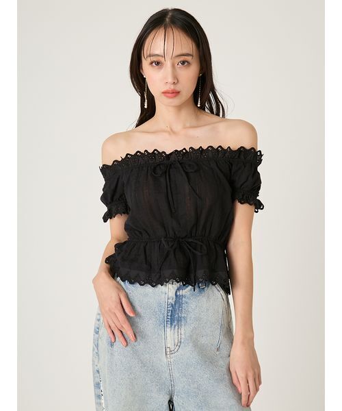 FRAY I.D（フレイアイディー）の「2wayフリルレースブラウス（シャツ/ブラウス・レディース・ブラック/ホワイト・F）」の3枚目の写真