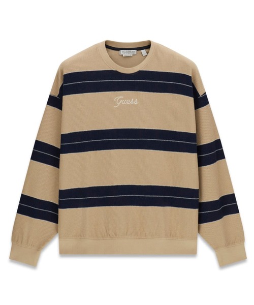 Crew Neck Long Sleeves Yarn Dye Stripes Sweatshirt