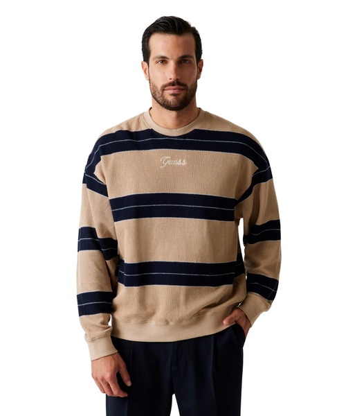 Crew Neck Long Sleeves Yarn Dye Stripes Sweatshirt スウェット