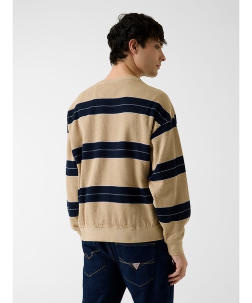 Crew Neck Long Sleeves Yarn Dye Stripes Sweatshirt スウェット