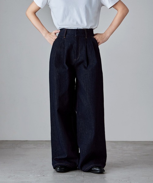 etoll.（エトル）の「ロウデニムウエストタックワイドパンツ（デニムパンツ・レディース・ブルー/ブラック・L/M/S）」の15枚目の写真