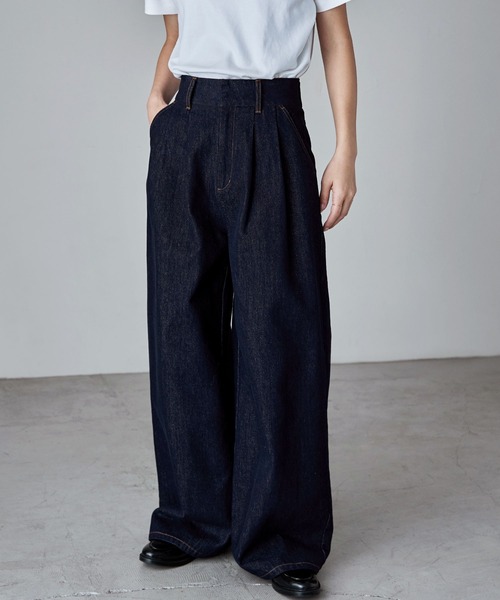 etoll.（エトル）の「ロウデニムウエストタックワイドパンツ（デニムパンツ・レディース・ブルー/ブラック・L/M/S）」の20枚目の写真