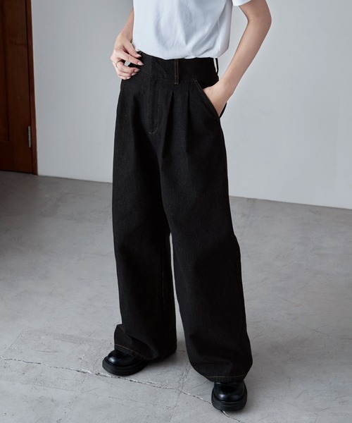 etoll.（エトル）の「ロウデニムウエストタックワイドパンツ（デニムパンツ・レディース・ブルー/ブラック・L/M/S）」の10枚目の写真