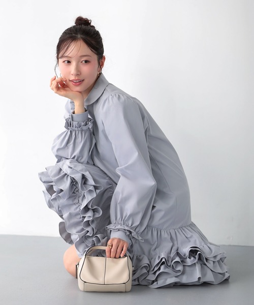 裾ダブルフリルシャツワンピース（シャツワンピース）｜Fit more