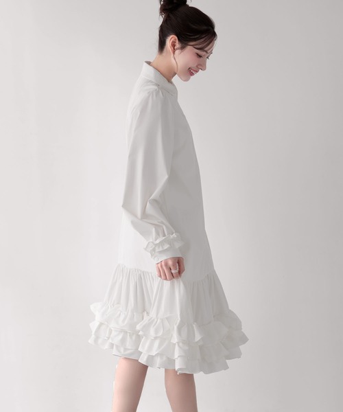 Fit more(フィットモア)の「裾ダブルフリルシャツワンピース(シャツワンピース・レディース・ピンク/ホワイト/ブルー・LONG/SHORT)」の7枚目の写真
