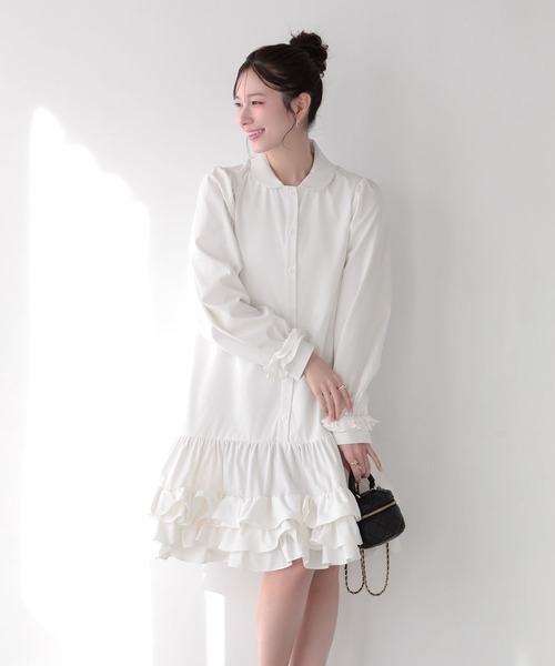 Fit more(フィットモア)の「裾ダブルフリルシャツワンピース(シャツワンピース・レディース・ピンク/ホワイト/ブルー・LONG/SHORT)」の6枚目の写真