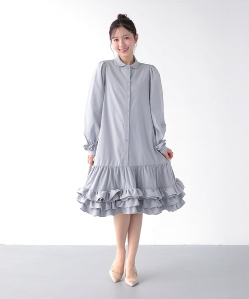 Fit more(フィットモア)の「裾ダブルフリルシャツワンピース(シャツワンピース・レディース・ピンク/ホワイト/ブルー・LONG/SHORT)」の18枚目の写真