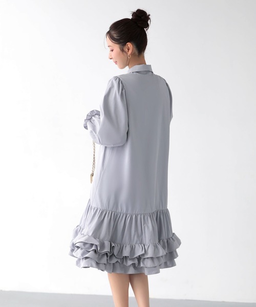 Fit more(フィットモア)の「裾ダブルフリルシャツワンピース(シャツワンピース・レディース・ピンク/ホワイト/ブルー・LONG/SHORT)」の19枚目の写真