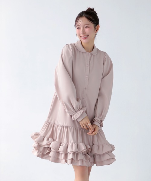 Fit more(フィットモア)の「裾ダブルフリルシャツワンピース(シャツワンピース・レディース・ピンク/ホワイト/ブルー・LONG/SHORT)」の22枚目の写真
