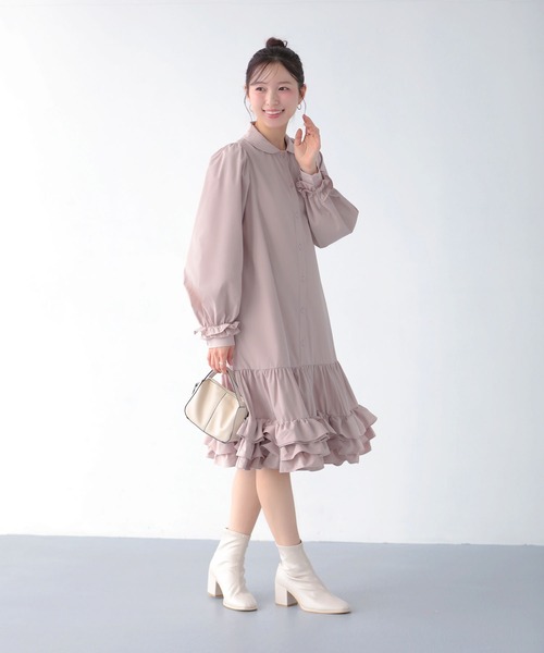 Fit more(フィットモア)の「裾ダブルフリルシャツワンピース(シャツワンピース・レディース・ピンク/ホワイト/ブルー・LONG/SHORT)」の12枚目の写真