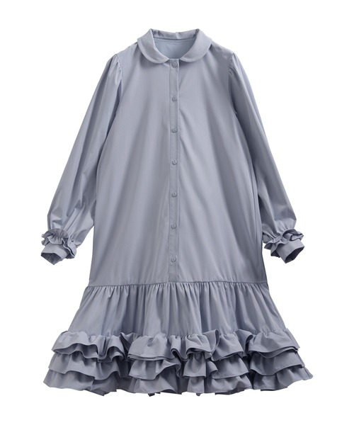 Fit more(フィットモア)の「裾ダブルフリルシャツワンピース(シャツワンピース・レディース・ピンク/ホワイト/ブルー・LONG/SHORT)」の9枚目の写真