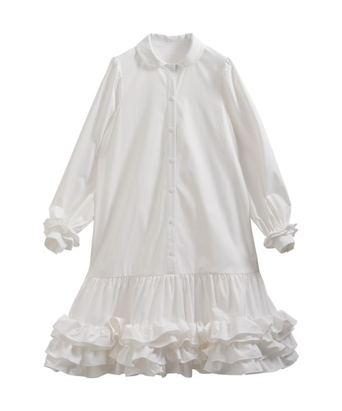 Fit more(フィットモア)の「裾ダブルフリルシャツワンピース(シャツワンピース・レディース・ピンク/ホワイト/ブルー・LONG/SHORT)」の11枚目の写真