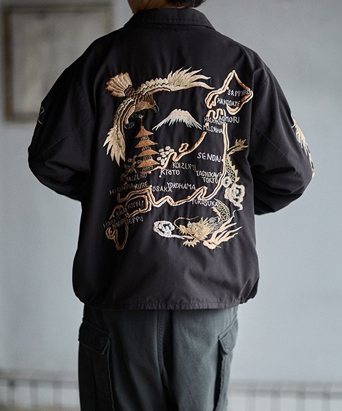 GOLD（ゴールド）の「GOLD / ゴールド：別注 SOUVENIR JACKET AGED MODEL JAPAN MAP：25B-GL15848AK[MUS]（ブルゾン・メンズ・ブラック・M）」の3枚目の写真