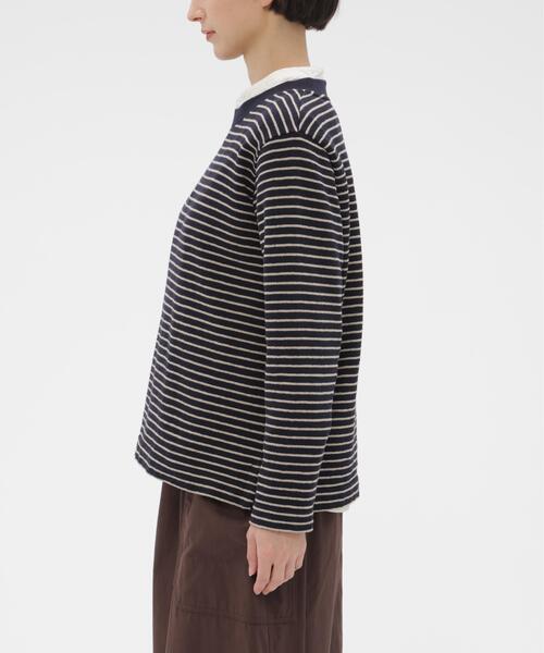 MHL.(エムエイチエル)の「TEXTURED COTTON STRIPE(Tシャツ/カットソー・レディース・ネイビー・2)」の3枚目の写真