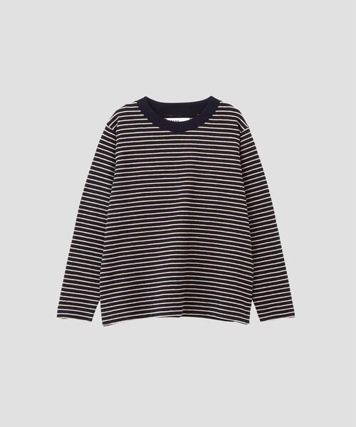 MHL.(エムエイチエル)の「TEXTURED COTTON STRIPE(Tシャツ/カットソー・レディース・ネイビー・2)」の4枚目の写真