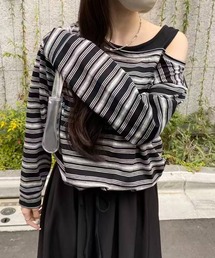 ワンショルダーボーダートップス
