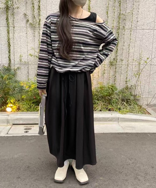 mebole（メボレ）の「ワンショルダーボーダートップス（Tシャツ/カットソー・レディース・ネイビー/ブラック・FREE）」の9枚目の写真