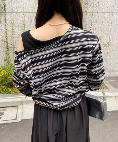 mebole（メボレ）の「ワンショルダーボーダートップス（Tシャツ/カットソー・レディース・ネイビー/ブラック・FREE）」の8枚目の写真