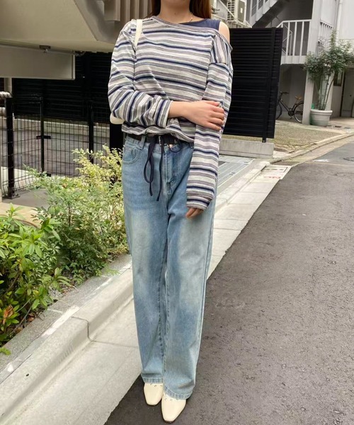 mebole（メボレ）の「ワンショルダーボーダートップス（Tシャツ/カットソー・レディース・ネイビー/ブラック・FREE）」の19枚目の写真