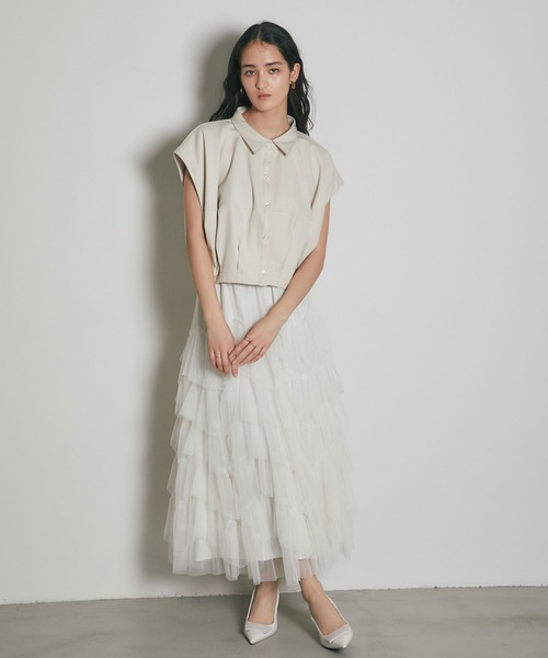 ARVELLIA(アルベリア)の「TUCKED SHORT VEST(シャツ/ブラウス・レディース・ベージュ/ブラック・M)」の12枚目の写真
