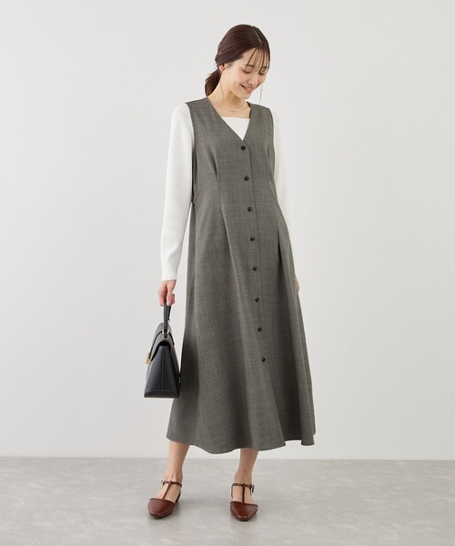 ROPE' PICNIC（ロペピクニック）の「ウエストタックジャンパースカート（ジャンパースカート・レディース・ネイビー/グレー系その他/ベージュ系その他2・FREE）」の4枚目の写真