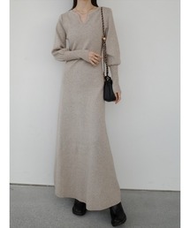 A AMEL（エイメル）の「ハートネックパフスリーブドレス/ベージュ（ドレス）」