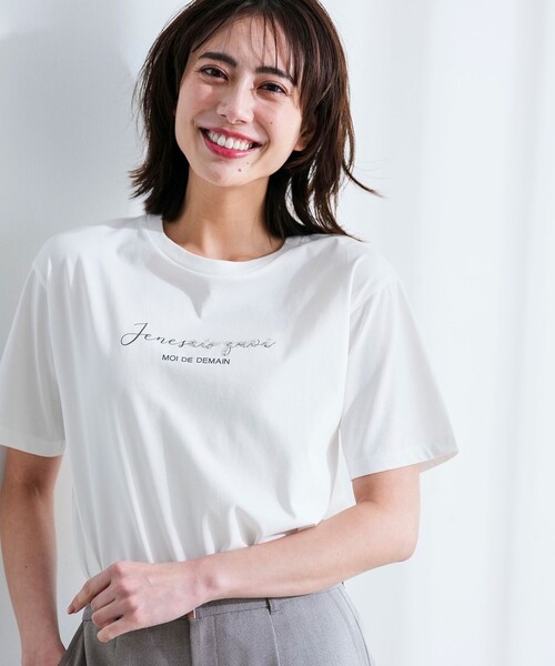 ANY SIS(エニィスィス)の「ビジュープリント Tシャツ(Tシャツ/カットソー・レディース・ライトグリーン系/ベージュ系/ホワイト系・MEDIUM)」の1枚目の写真