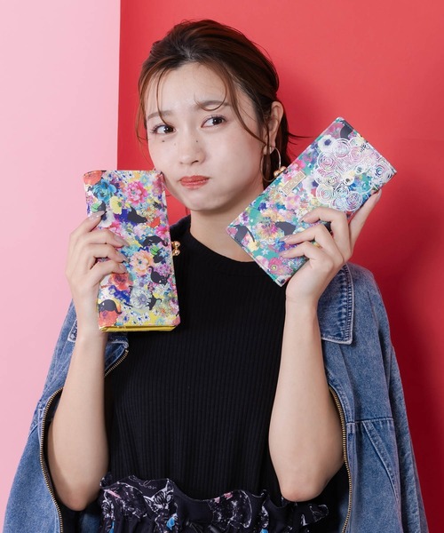 ScoLar(スカラー)の「SC80-12:黒ネコ×スカラーちゃん 花柄長財布(財布・レディース・イエロー/グリーン・FREE)」の3枚目の写真