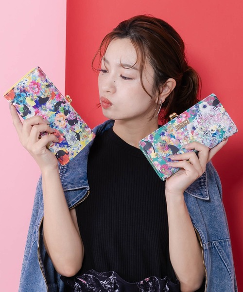 ScoLar(スカラー)の「SC80-12:黒ネコ×スカラーちゃん 花柄長財布(財布・レディース・イエロー/グリーン・FREE)」の4枚目の写真