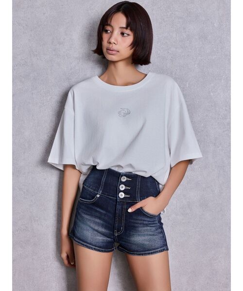 GYDA（ジェイダ）の「ハイウエストボタンBACKカーブクロスGYDA chainデニムショートパンツ（デニムパンツ・レディース・インディゴブルー/ライトブルー・MEDIUM/SMALL/X-SMALL）」の12枚目の写真