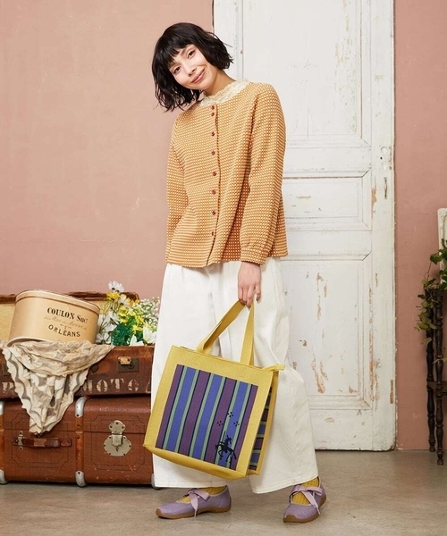 Jocomomola(ホコモモラ)の「ストライプロゴデザイントートバッグ(トートバッグ・レディース・パープル/イエロー・40)」の15枚目の写真